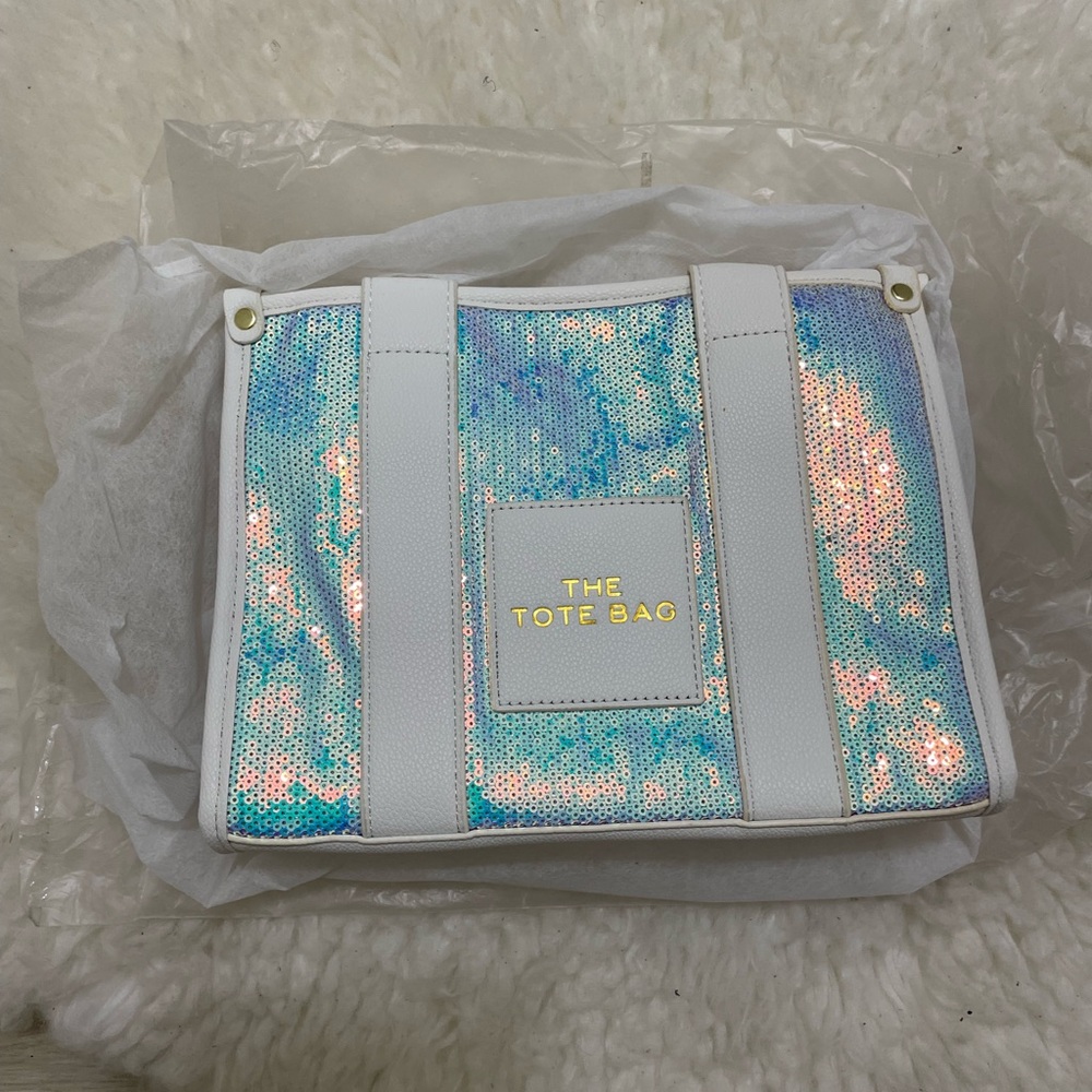 Women's Iridescent Sequin White Tote - Picture 3 of 5